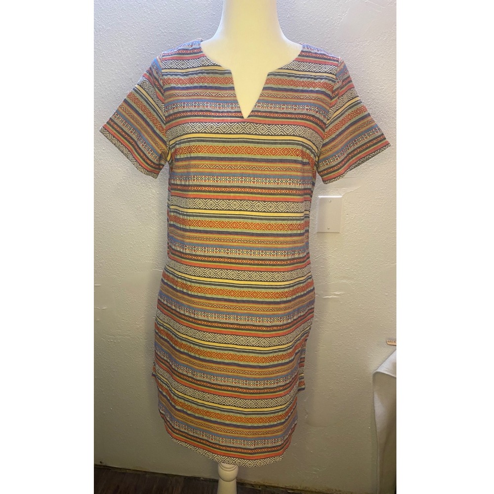 Ellison Geometric Stripe Shift Dress Women's Sm Multicolor Short Sleeve Cotton